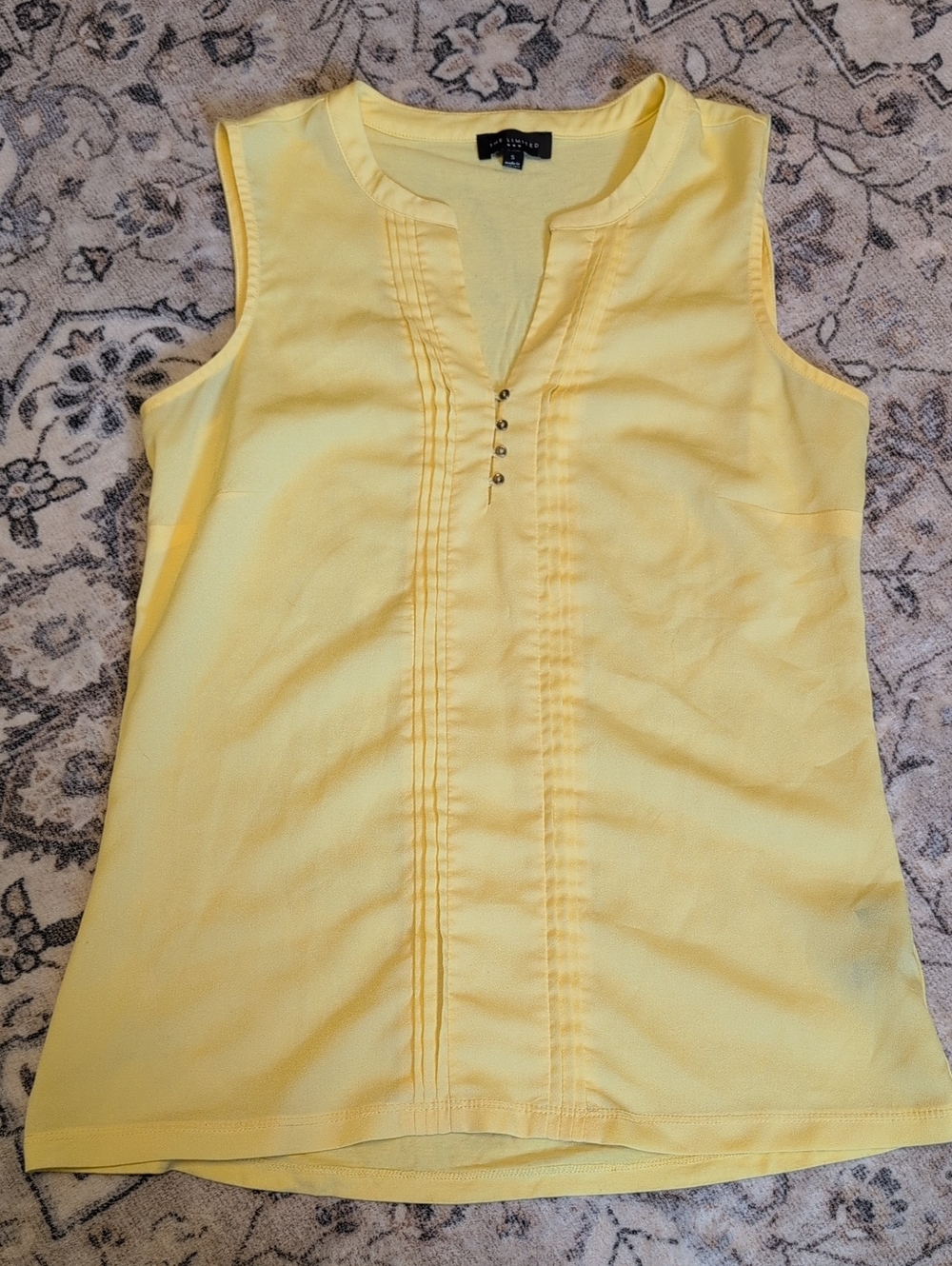The Limited Yellow Sleeveless Pintuck Tank with Button Accents